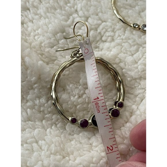 Vintage Gold Tone Faux Gemstone Hoop Dangle Earrings - 3 Pairs - Picture 7 of 8